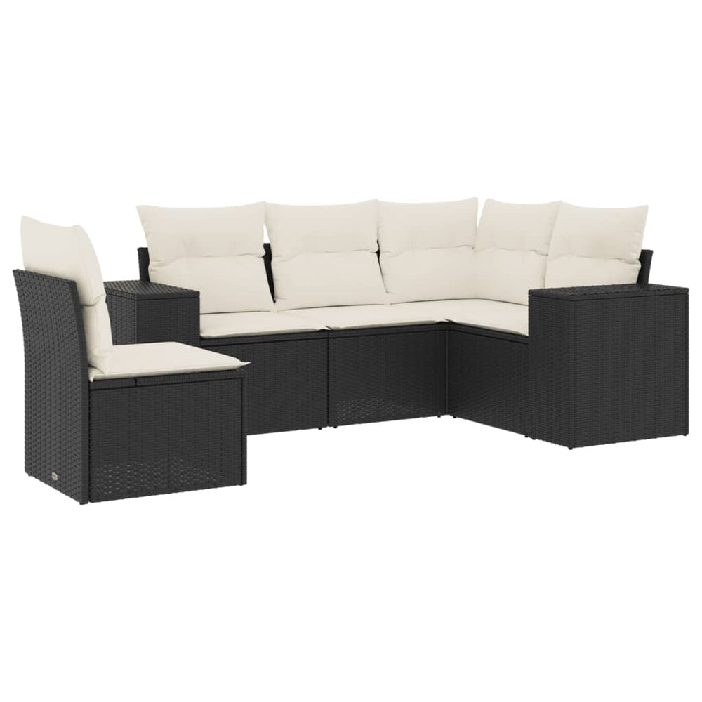 Set Mobilier De Grădină Cu Perne, 5 Piese, Negru, Poliratan