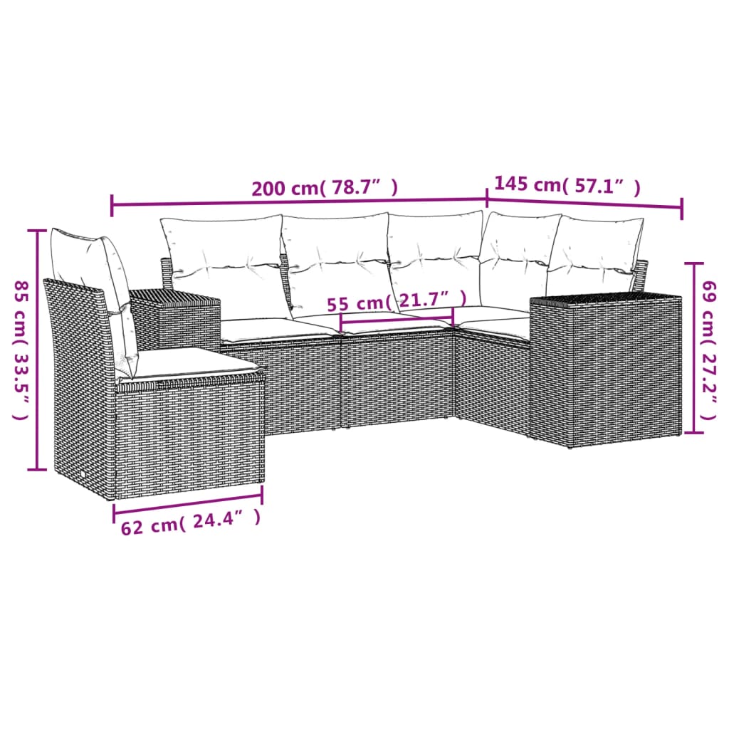 Set Mobilier De Grădină Cu Perne, 5 Piese, Negru, Poliratan