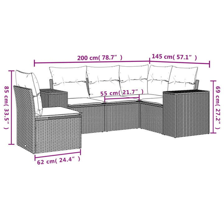 Set Mobilier De Grădină Cu Perne, 5 Piese, Negru, Poliratan