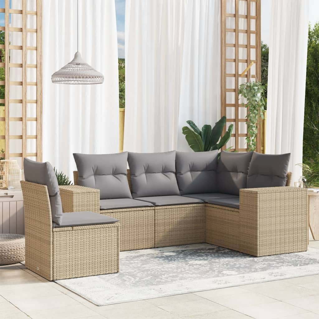Set Mobilier De Grădină Cu Perne, 5 Piese, Negru, Poliratan