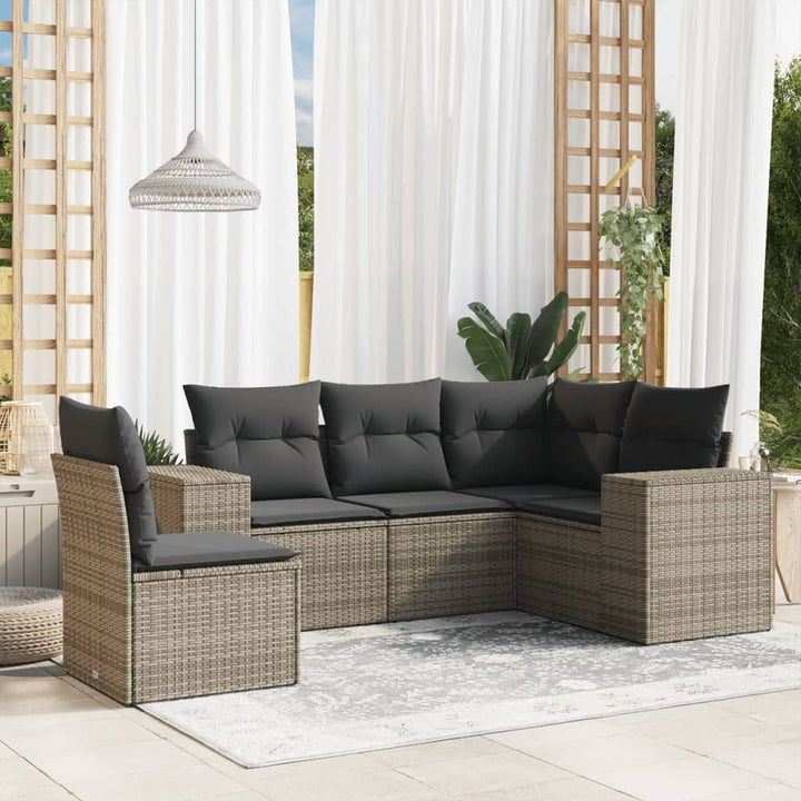 Set Mobilier De Grădină Cu Perne, 5 Piese, Negru, Poliratan