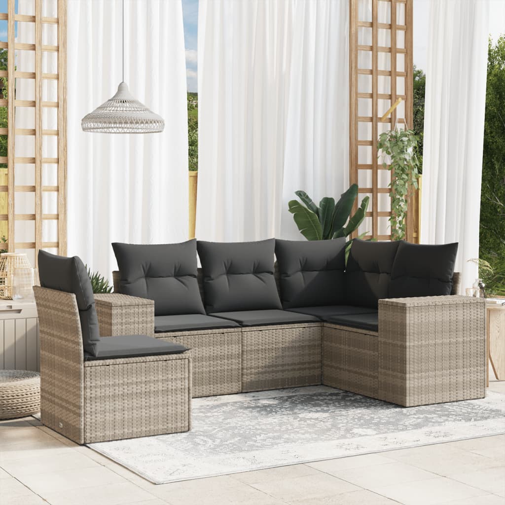 Set Mobilier De Grădină Cu Perne, 5 Piese, Negru, Poliratan