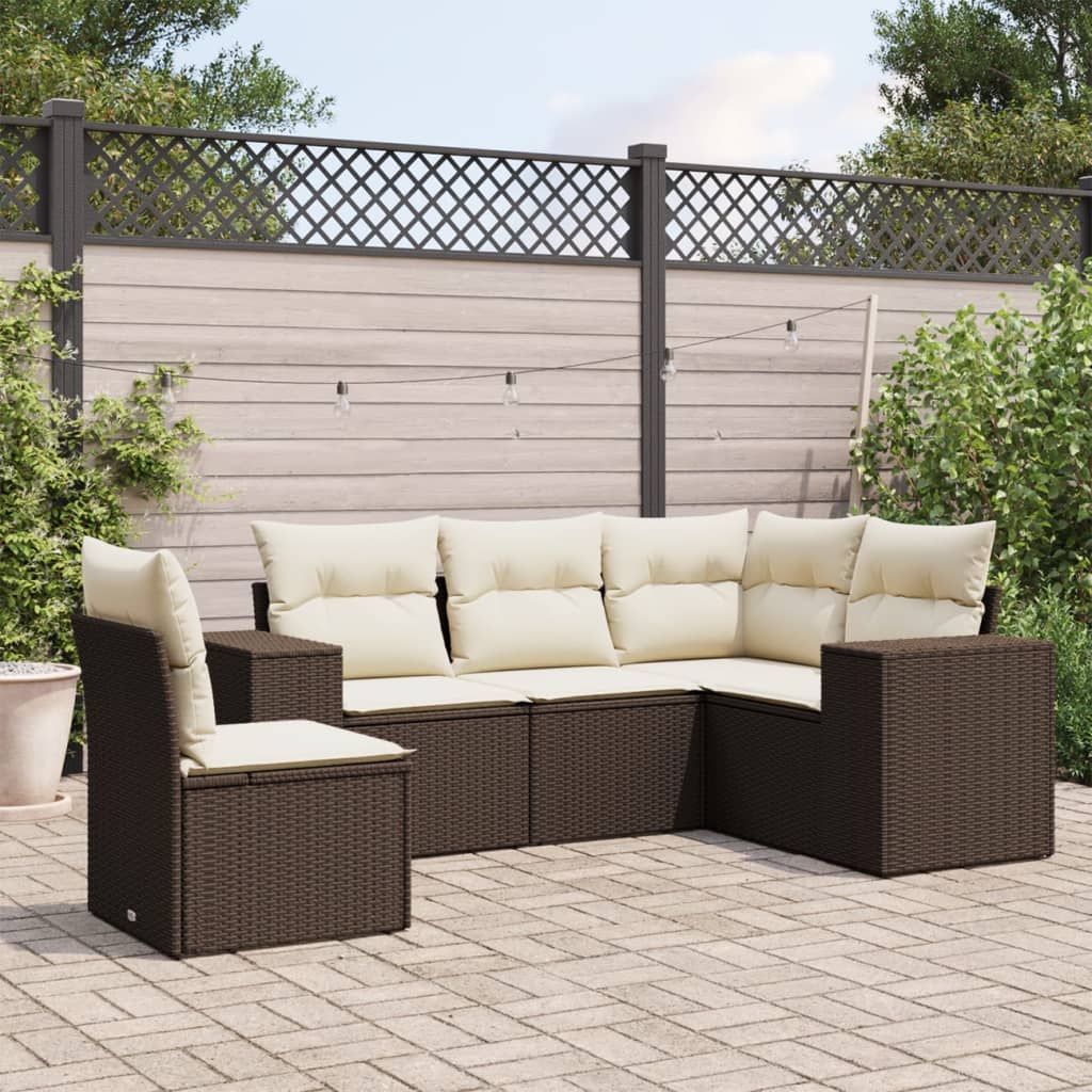 Set Mobilier De Grădină Cu Perne, 5 Piese, Negru, Poliratan
