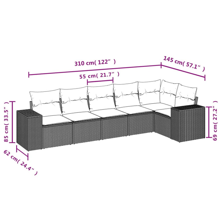 Set Mobilier De Grădină Cu Perne, 6 Piese, , Poliratan