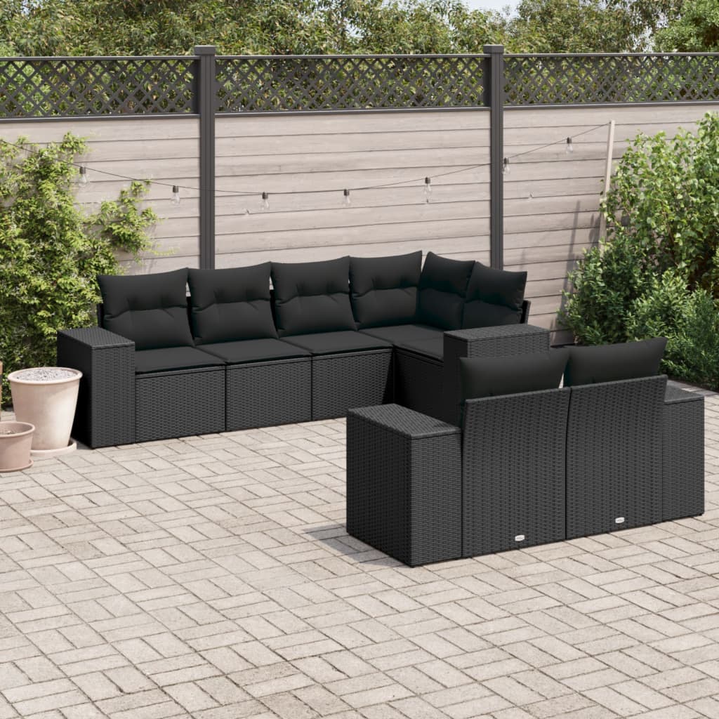 Set Canapele De Grădină, 7 Piese, Cu Perne, Bej, Poliratan