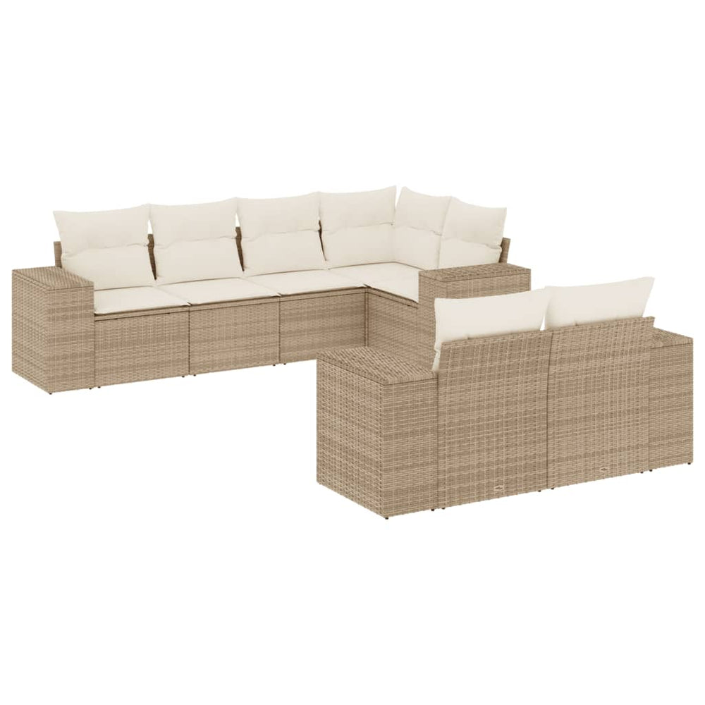 Set Canapele De Grădină, 7 Piese, Cu Perne, Bej, Poliratan