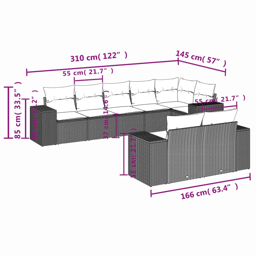 Set Mobilier De Grădină Cu Perne, 8 Piese, , Poliratan