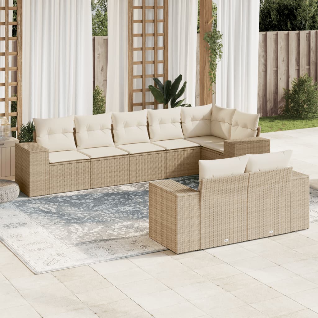 Set Mobilier De Grădină Cu Perne, 8 Piese, , Poliratan