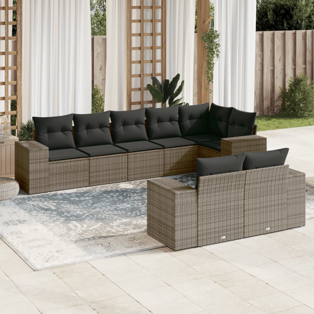 Set Mobilier De Grădină Cu Perne, 8 Piese, , Poliratan