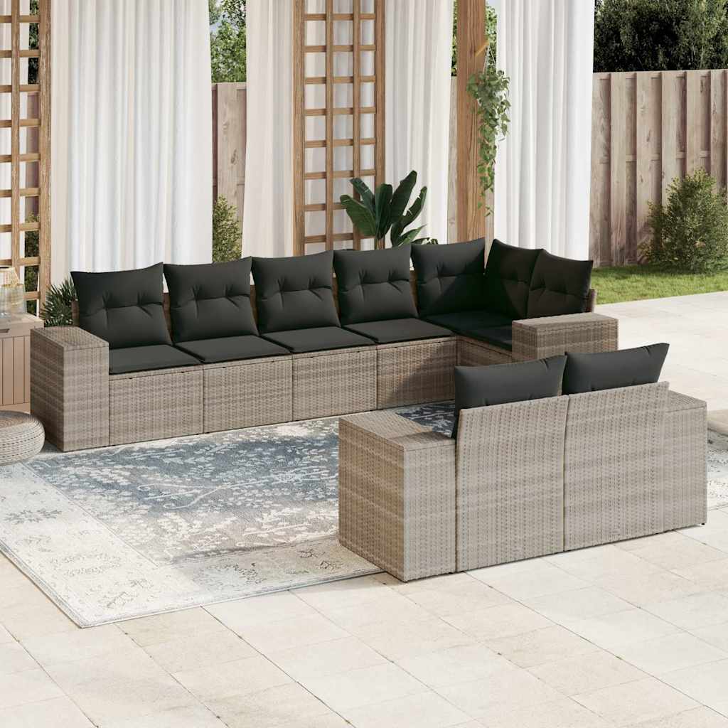 Set Mobilier De Grădină Cu Perne, 8 Piese, , Poliratan