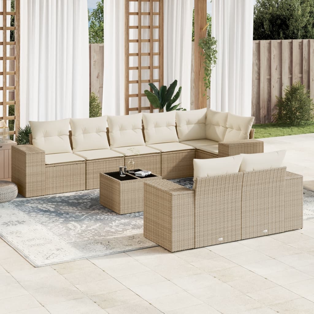 Set Mobilier De Grădină Cu Perne, 8 Piese, , Poliratan
