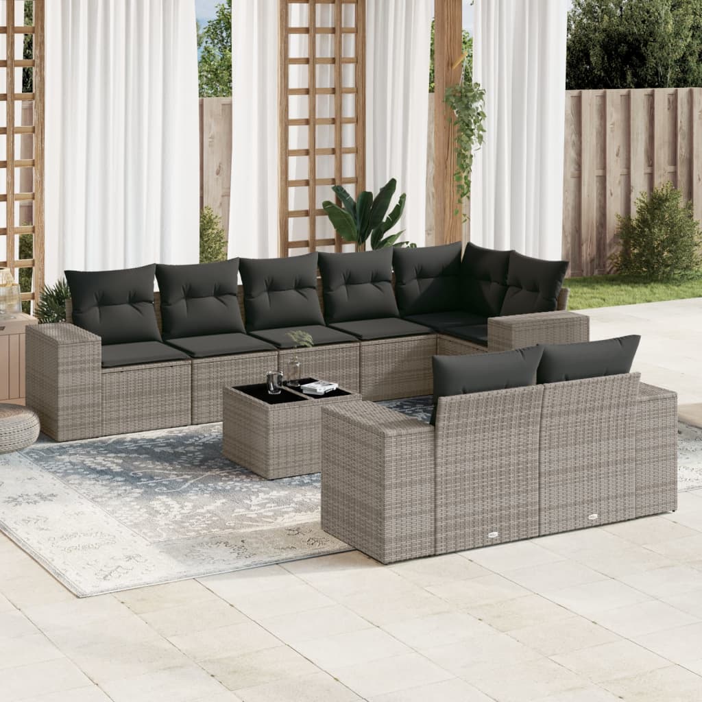 Set Mobilier De Grădină Cu Perne, 8 Piese, , Poliratan
