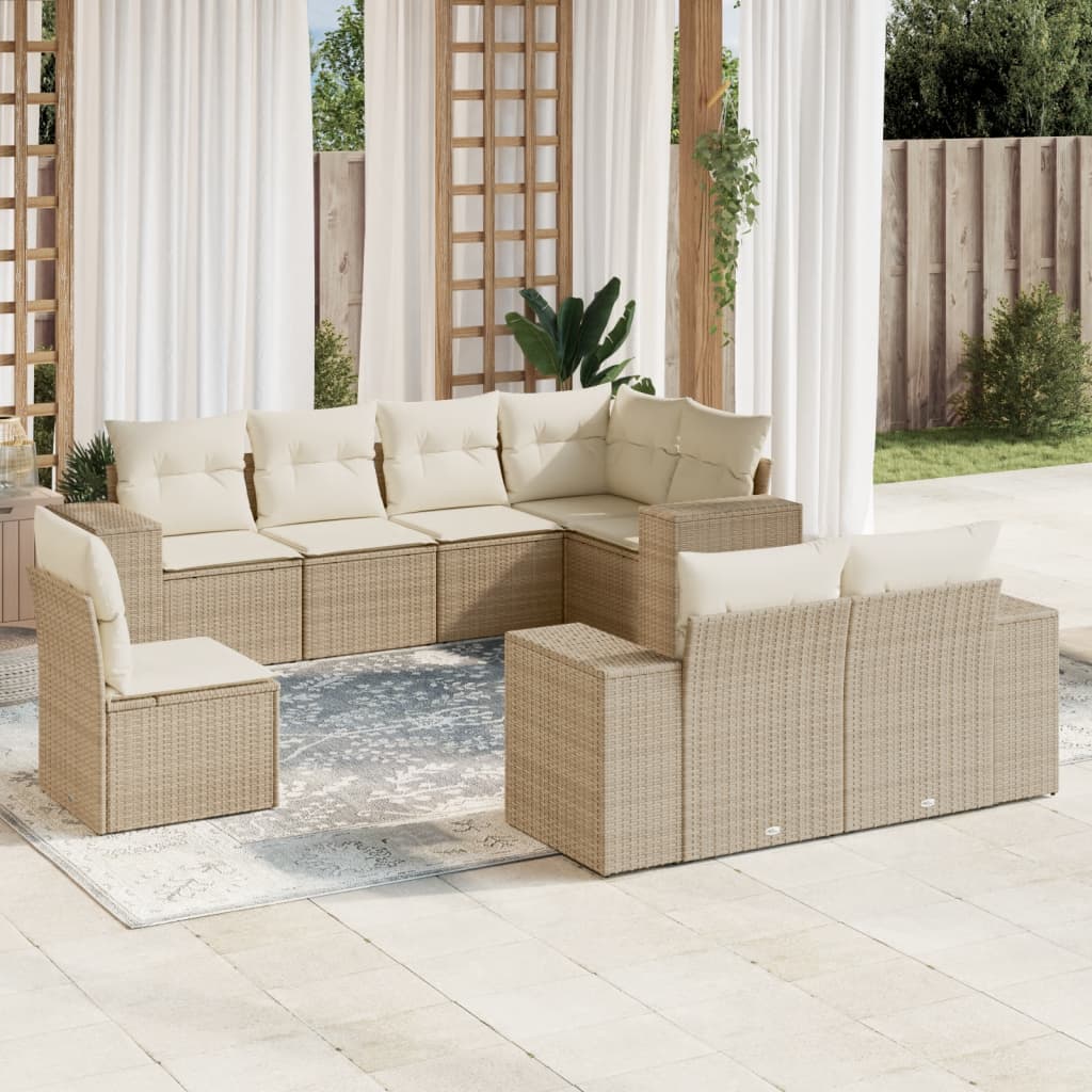 Set Mobilier De Grădină Cu Perne, 8 Piese, , Poliratan