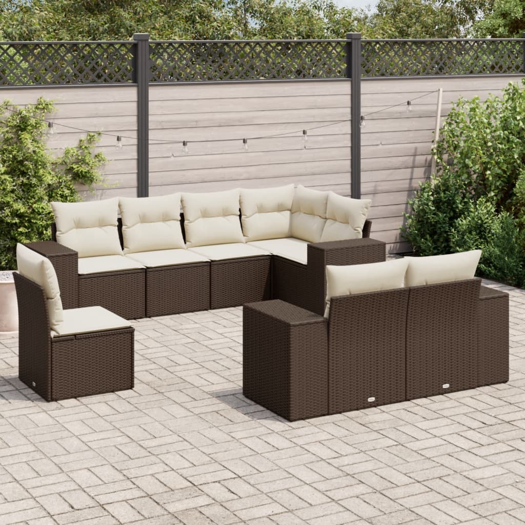 Set Mobilier De Grădină Cu Perne, 8 Piese, , Poliratan