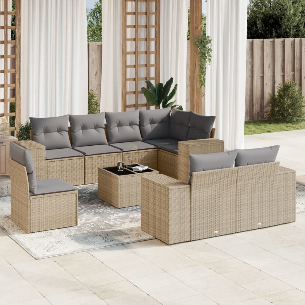 Set Mobilier De Grădină Cu Perne, 8 Piese, , Poliratan