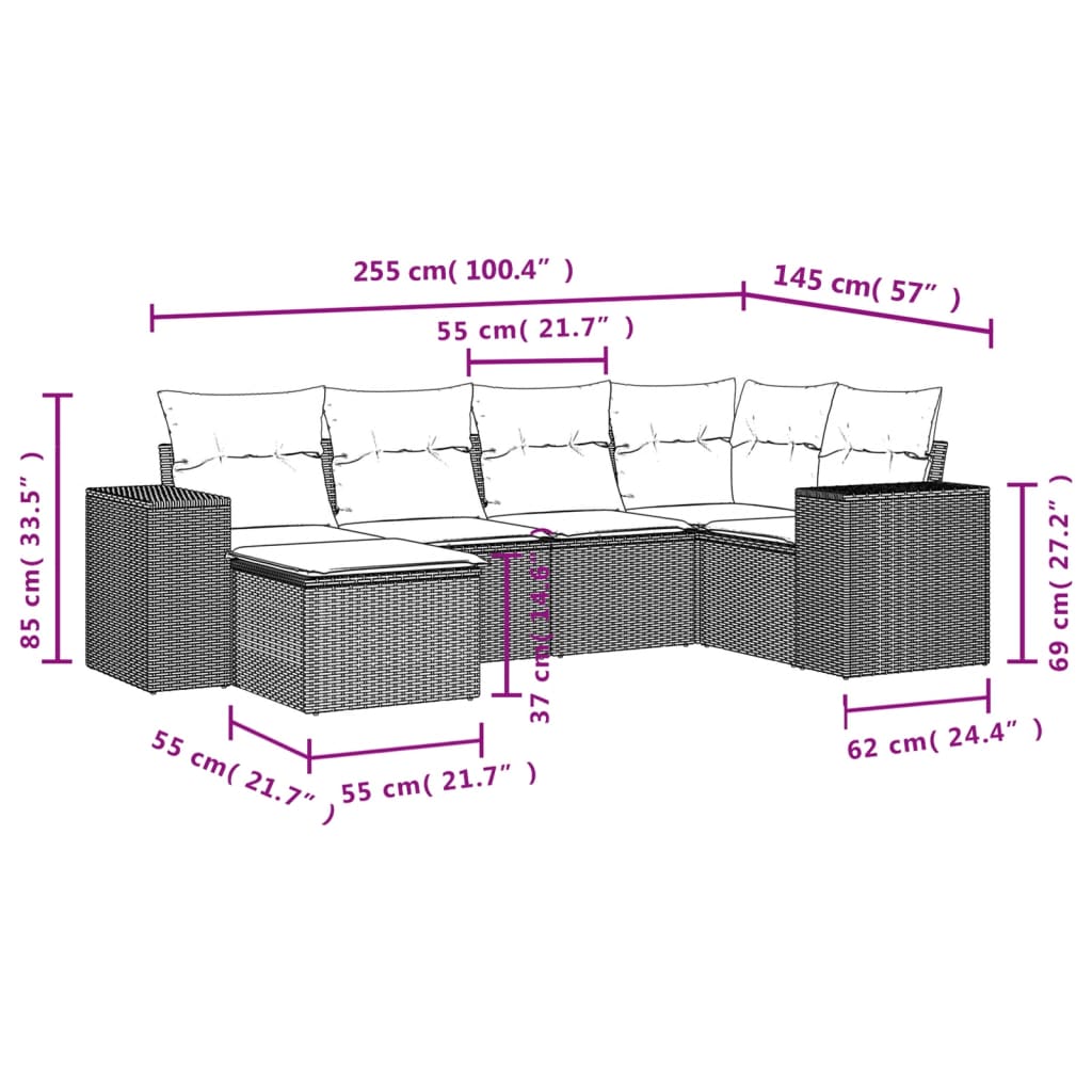 Set Mobilier De Grădină Cu Perne, 6 Piese, Negru, Poliratan