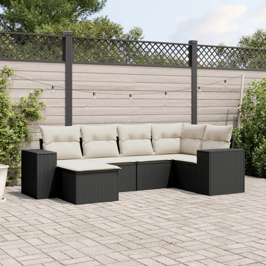 Set Mobilier De Grădină Cu Perne, 6 Piese, Negru, Poliratan