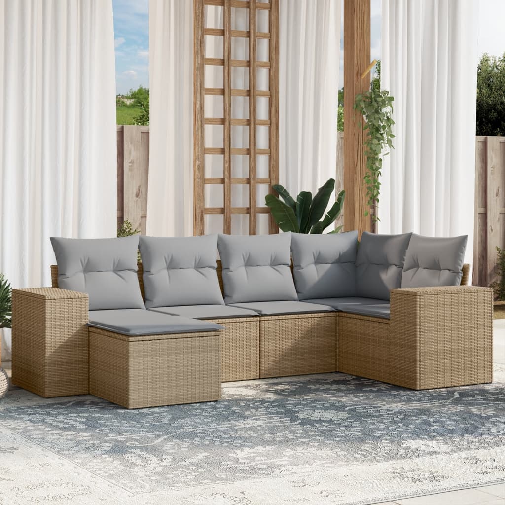 Set Mobilier De Grădină Cu Perne, 6 Piese, Negru, Poliratan