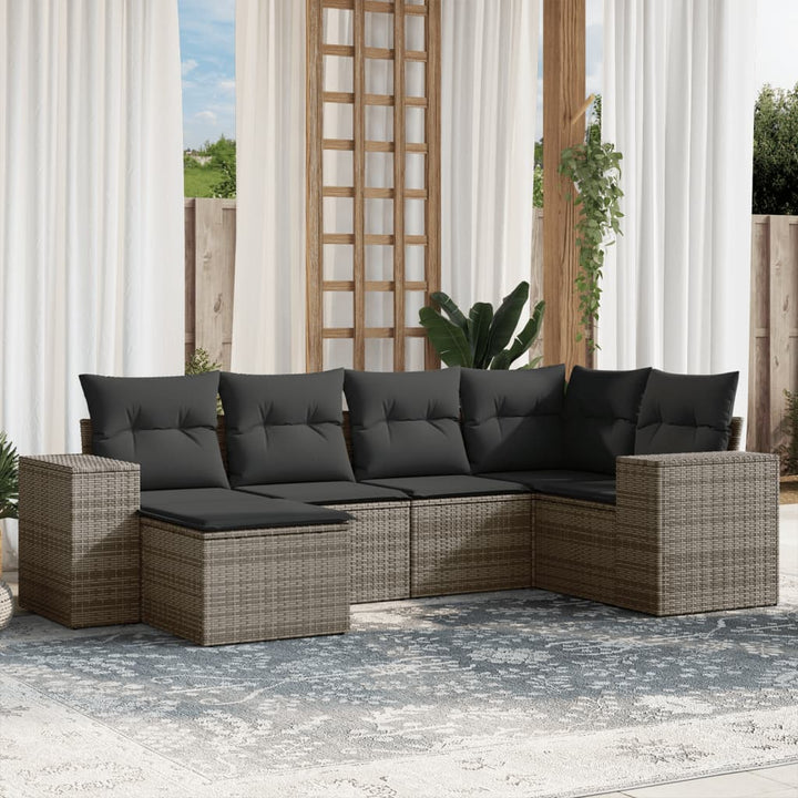 Set Mobilier De Grădină Cu Perne, 6 Piese, Negru, Poliratan