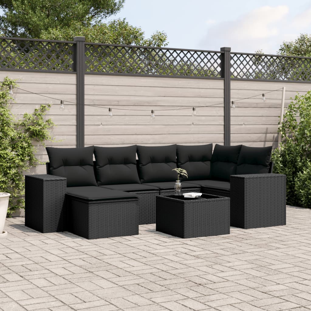 Set Mobilier De Grădină Cu Perne, 6 Piese, Negru, Poliratan