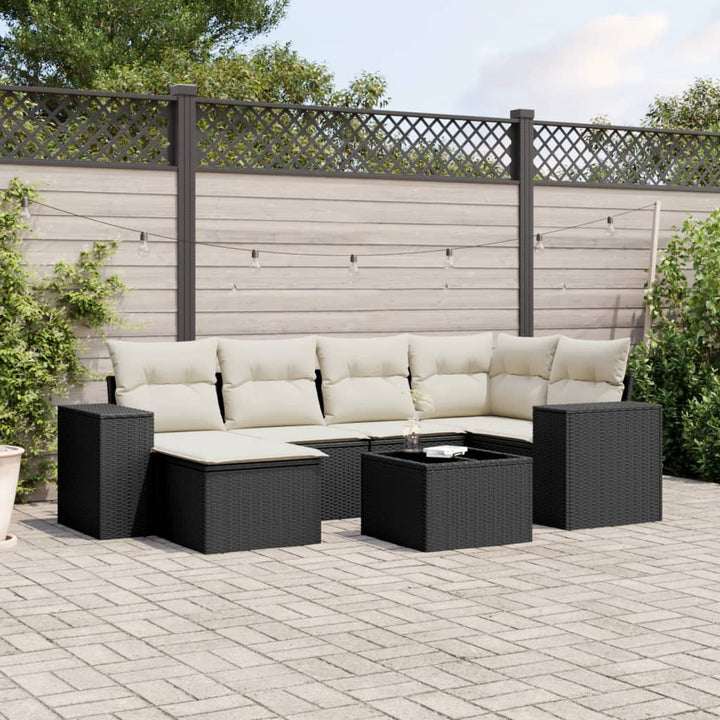 Set Mobilier De Grădină Cu Perne, 6 Piese, Negru, Poliratan