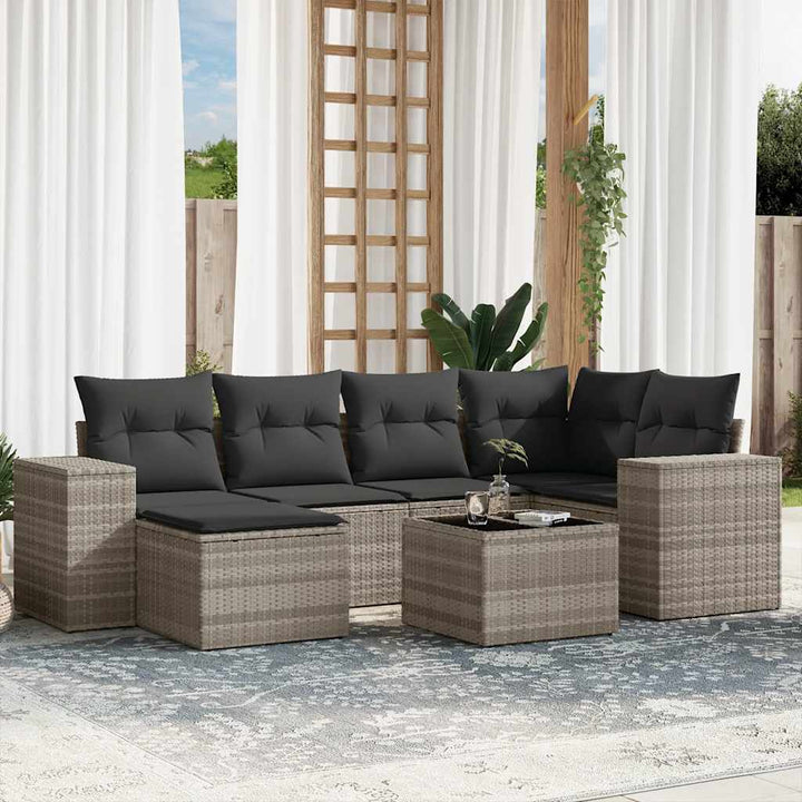 Set Mobilier De Grădină Cu Perne, 6 Piese, Negru, Poliratan
