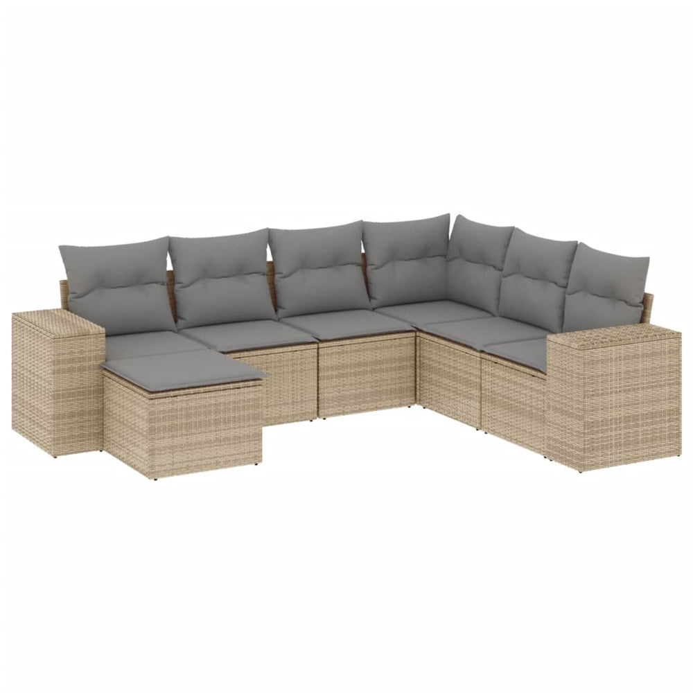 Set Canapele De Grădină, 7 Piese, Cu Perne, Bej, Poliratan