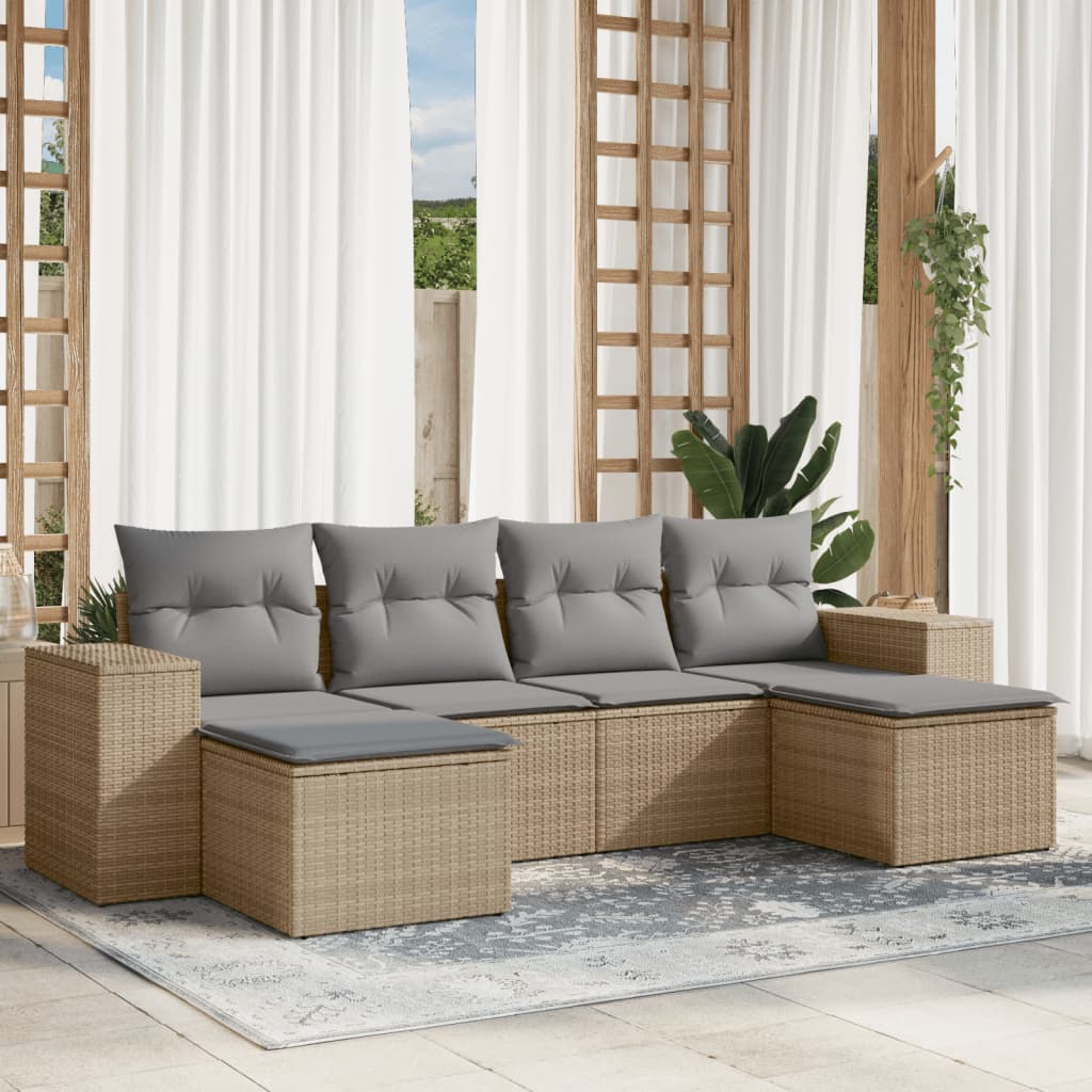 Set Mobilier Grădină Cu Perne, 6 Piese, Gri, Poliratan
