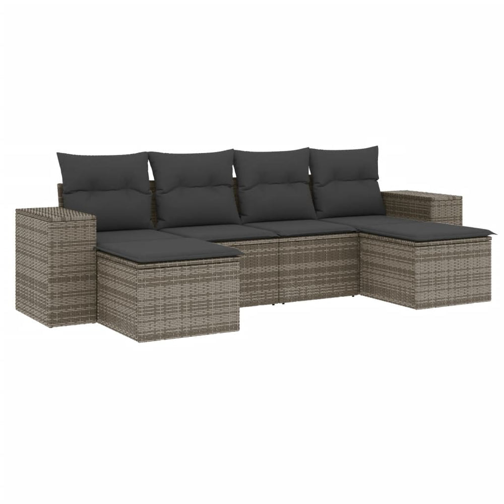 Set Mobilier Grădină Cu Perne, 6 Piese, Gri, Poliratan