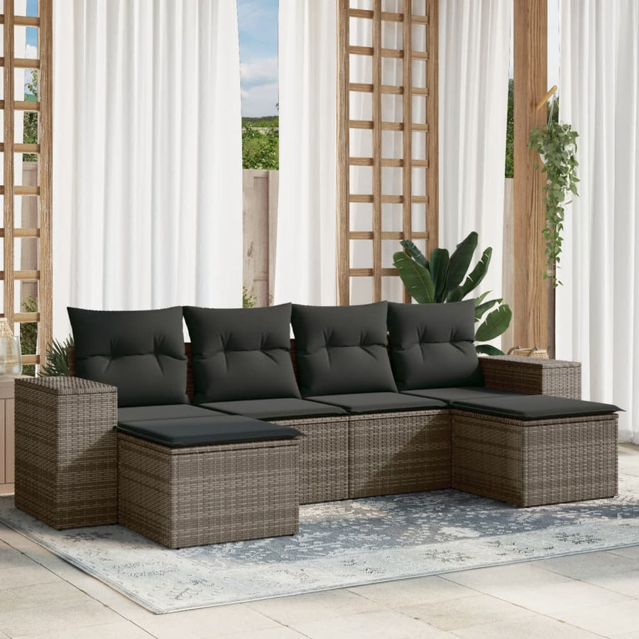 Set Mobilier Grădină Cu Perne, 6 Piese, Gri, Poliratan