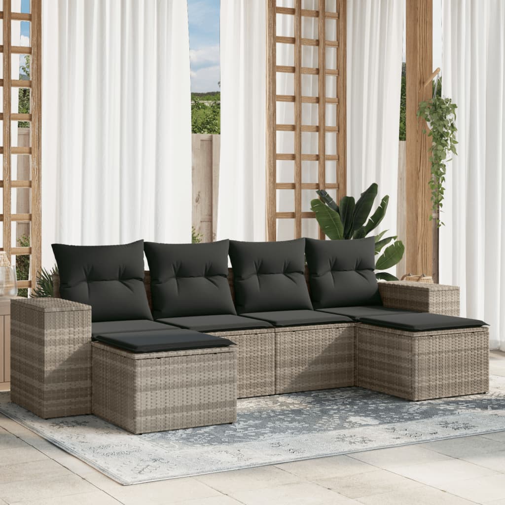 Set Mobilier Grădină Cu Perne, 6 Piese, Gri, Poliratan
