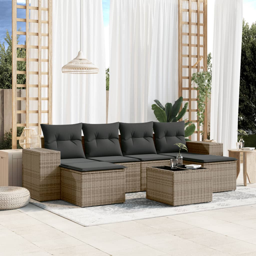 Set Mobilier Grădină Cu Perne, 6 Piese, Gri, Poliratan