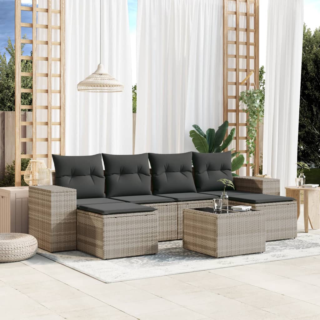 Set Mobilier Grădină Cu Perne, 6 Piese, Gri, Poliratan