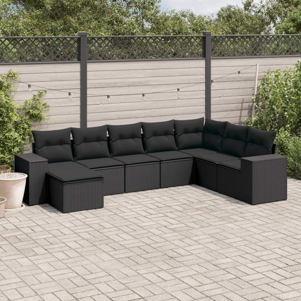 Set Canapele De Grădină Cu Perne, 9 Piese, Maro, Poliratan