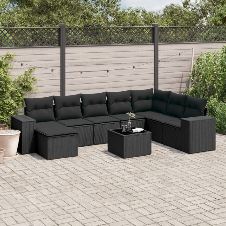 Set Canapele De Grădină Cu Perne, 9 Piese, Maro, Poliratan