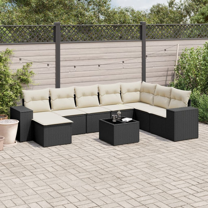 Set Canapele De Grădină Cu Perne, 9 Piese, Maro, Poliratan