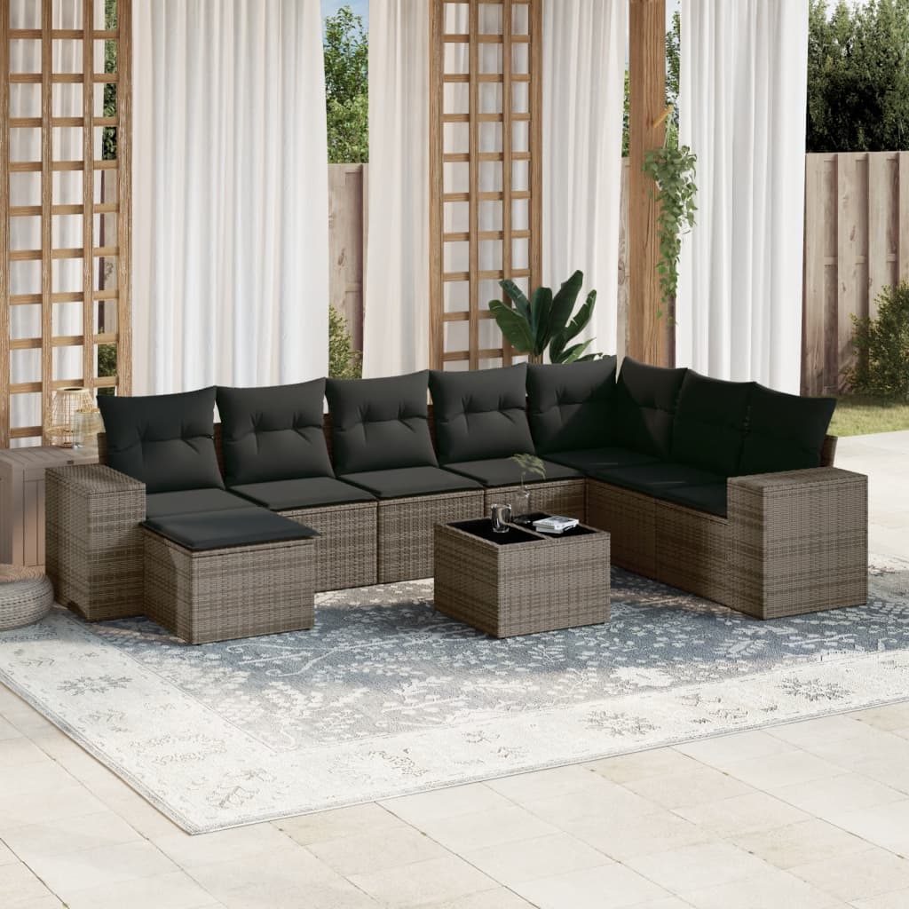Set Canapele De Grădină Cu Perne, 9 Piese, Maro, Poliratan