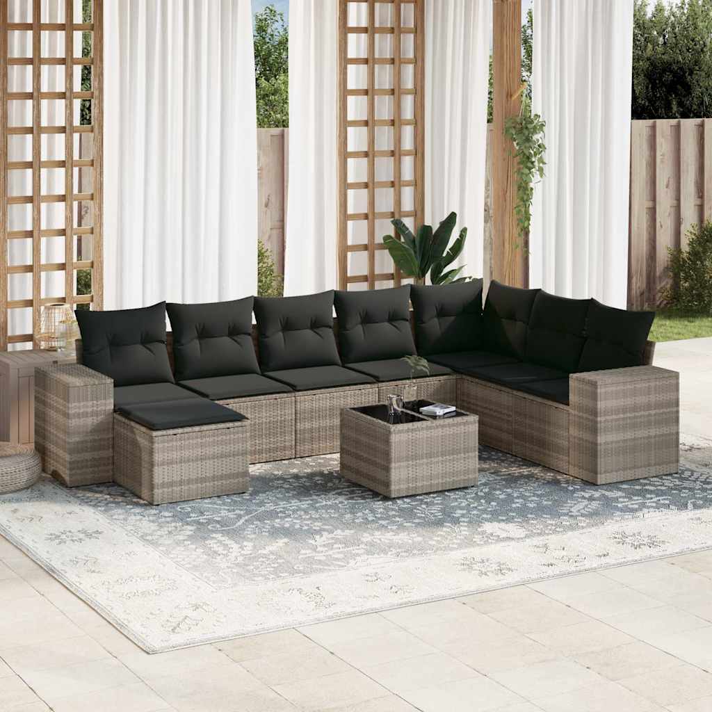 Set Canapele De Grădină Cu Perne, 9 Piese, Maro, Poliratan