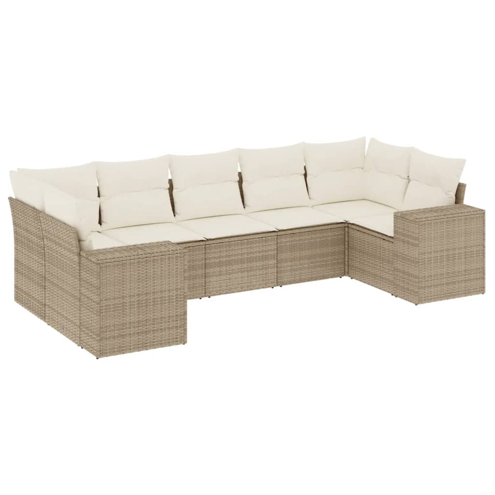 Set Canapele De Grădină, 7 Piese, Cu Perne, Bej, Poliratan