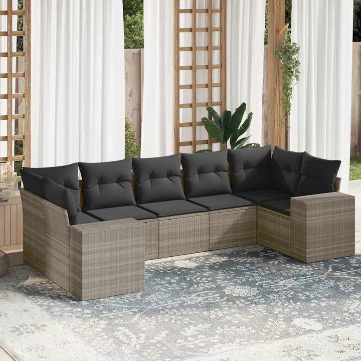 Set Canapele De Grădină, 7 Piese, Cu Perne, Bej, Poliratan