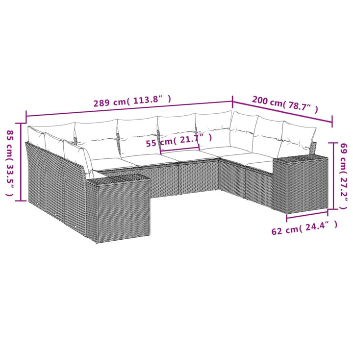 Set Mobilier De Grădină Cu Perne, 9 Piese, , Poliratan