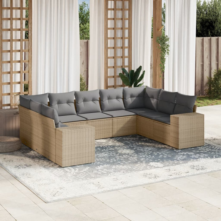 Set Mobilier De Grădină Cu Perne, 9 Piese, , Poliratan