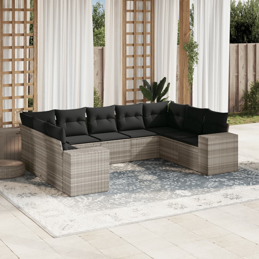 Set Mobilier De Grădină Cu Perne, 9 Piese, , Poliratan
