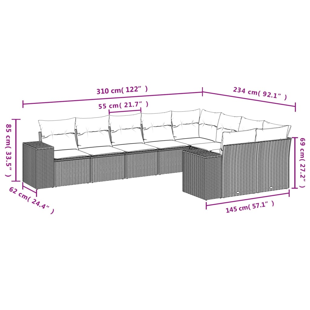 Set Mobilier De Grădină Cu Perne, 9 Piese, , Poliratan