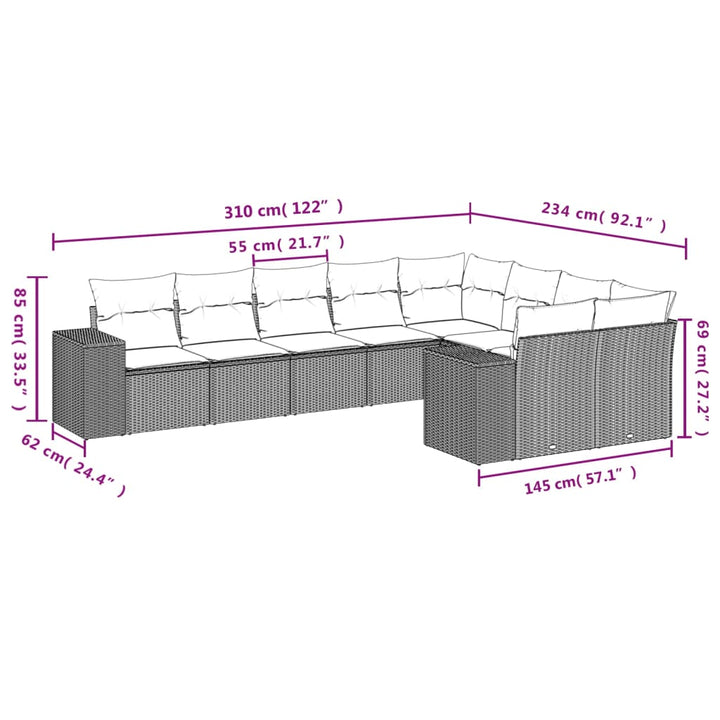 Set Mobilier De Grădină Cu Perne, 9 Piese, , Poliratan