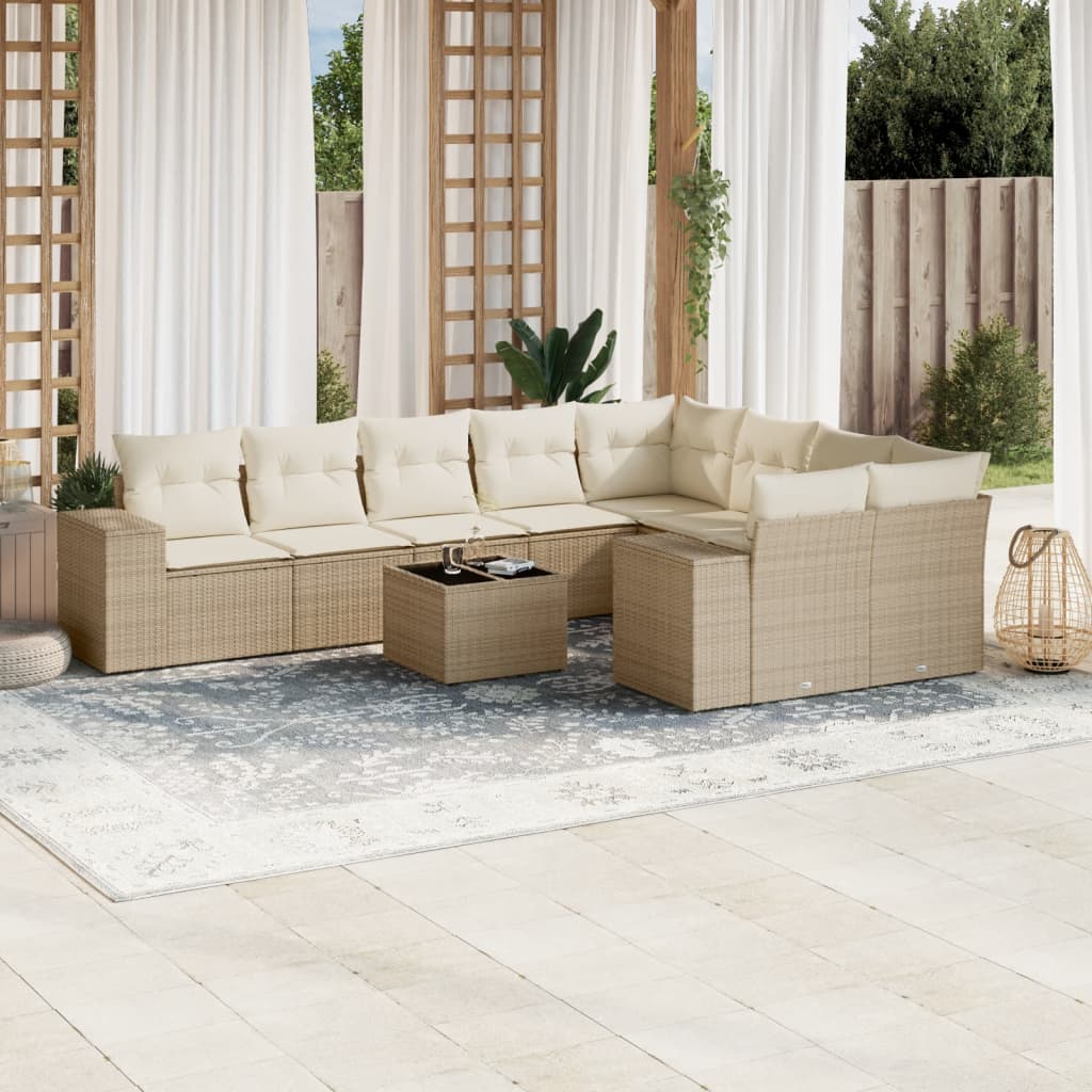 Set Mobilier De Grădină Cu Perne, 9 Piese, , Poliratan