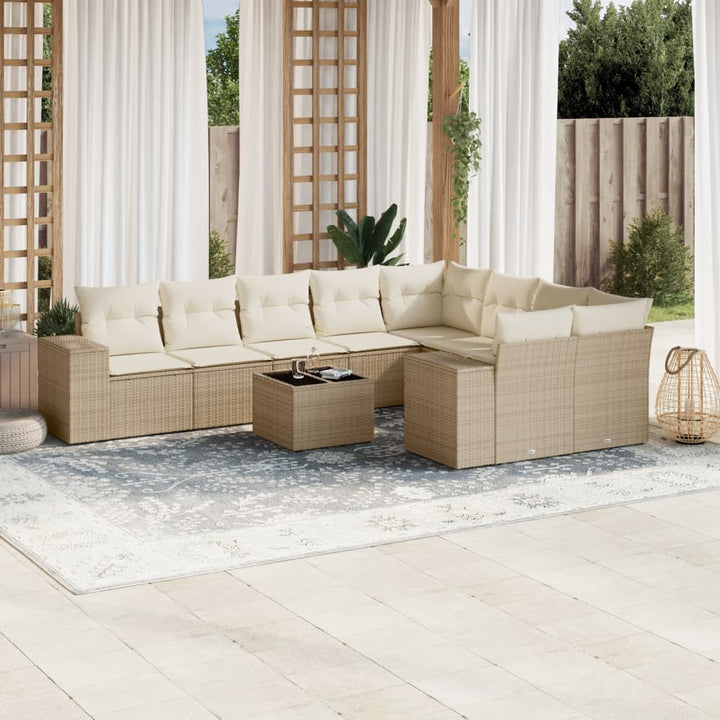 Set Mobilier De Grădină Cu Perne, 9 Piese, , Poliratan