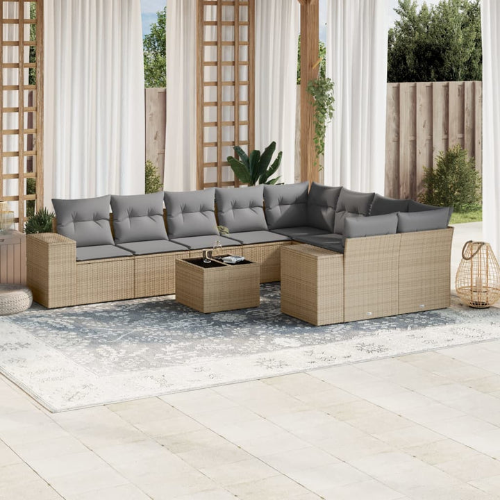 Set Mobilier De Grădină Cu Perne, 9 Piese, , Poliratan
