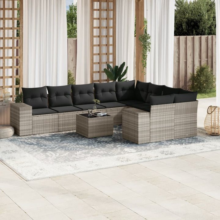 Set Mobilier De Grădină Cu Perne, 9 Piese, , Poliratan