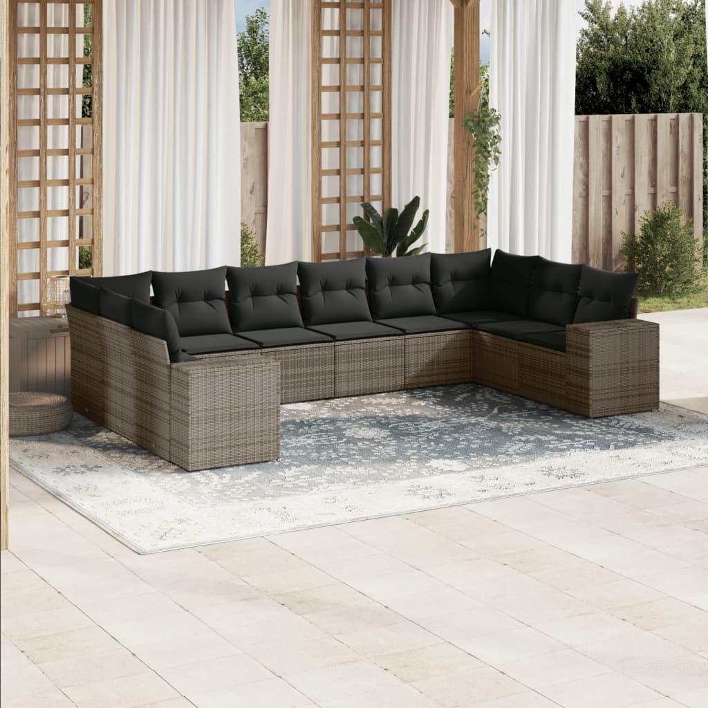 Set Canapele De Grădină Cu Perne, 10 Piese, , Poliratan